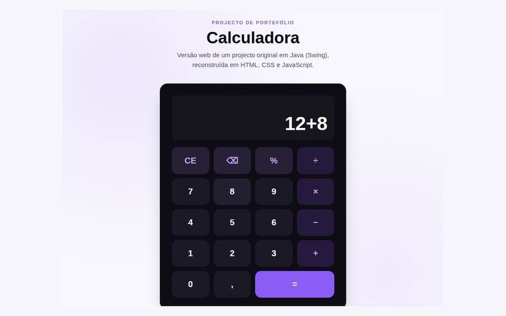 Captura de ecrã — Calculadora Web