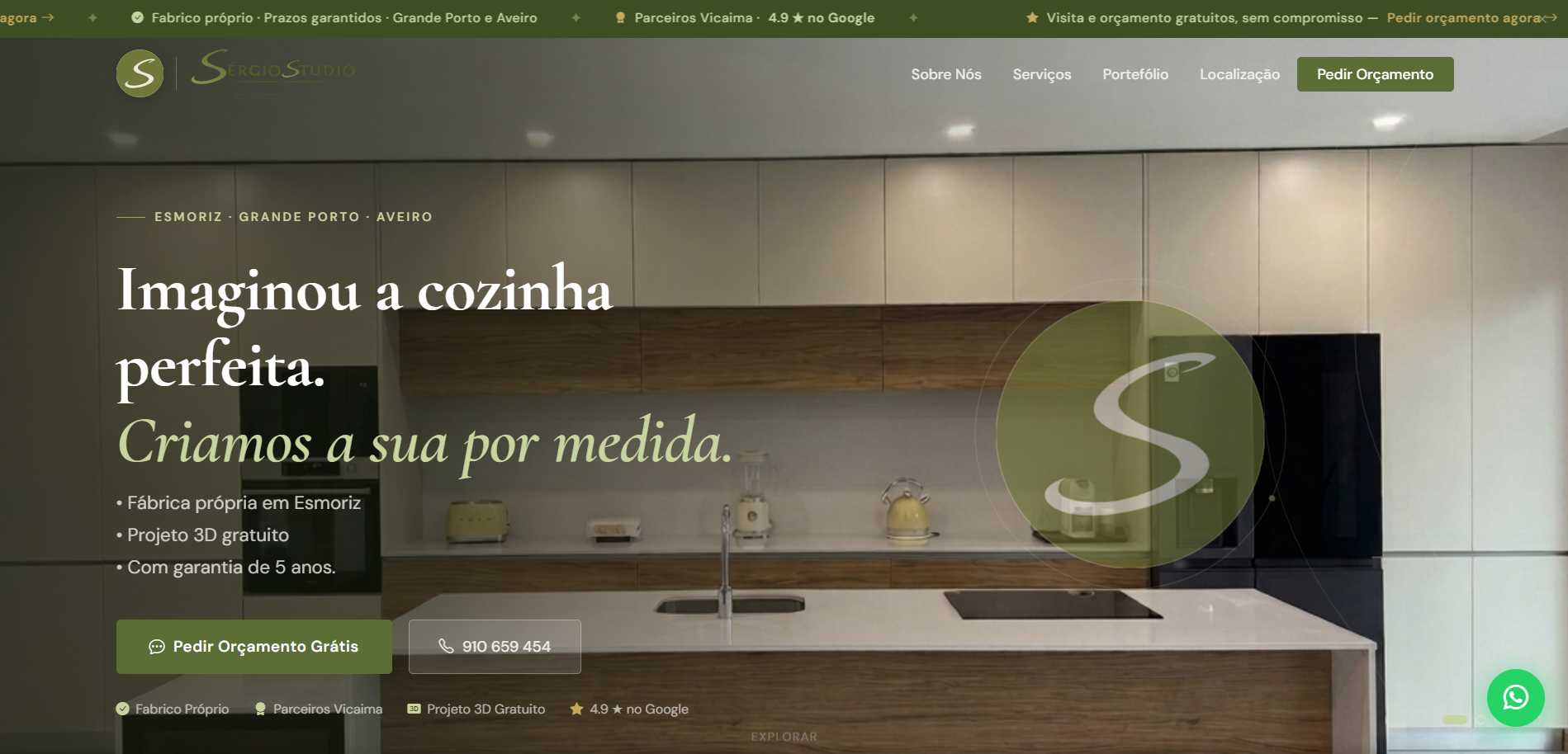 Captura de ecrã — Sérgio Studio, Cozinhas & Carpintaria
