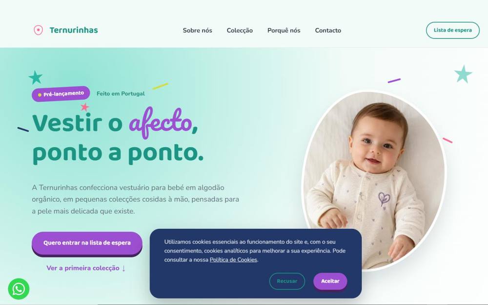 Captura de ecrã — Ternurinhas, landing page de pré-lançamento
